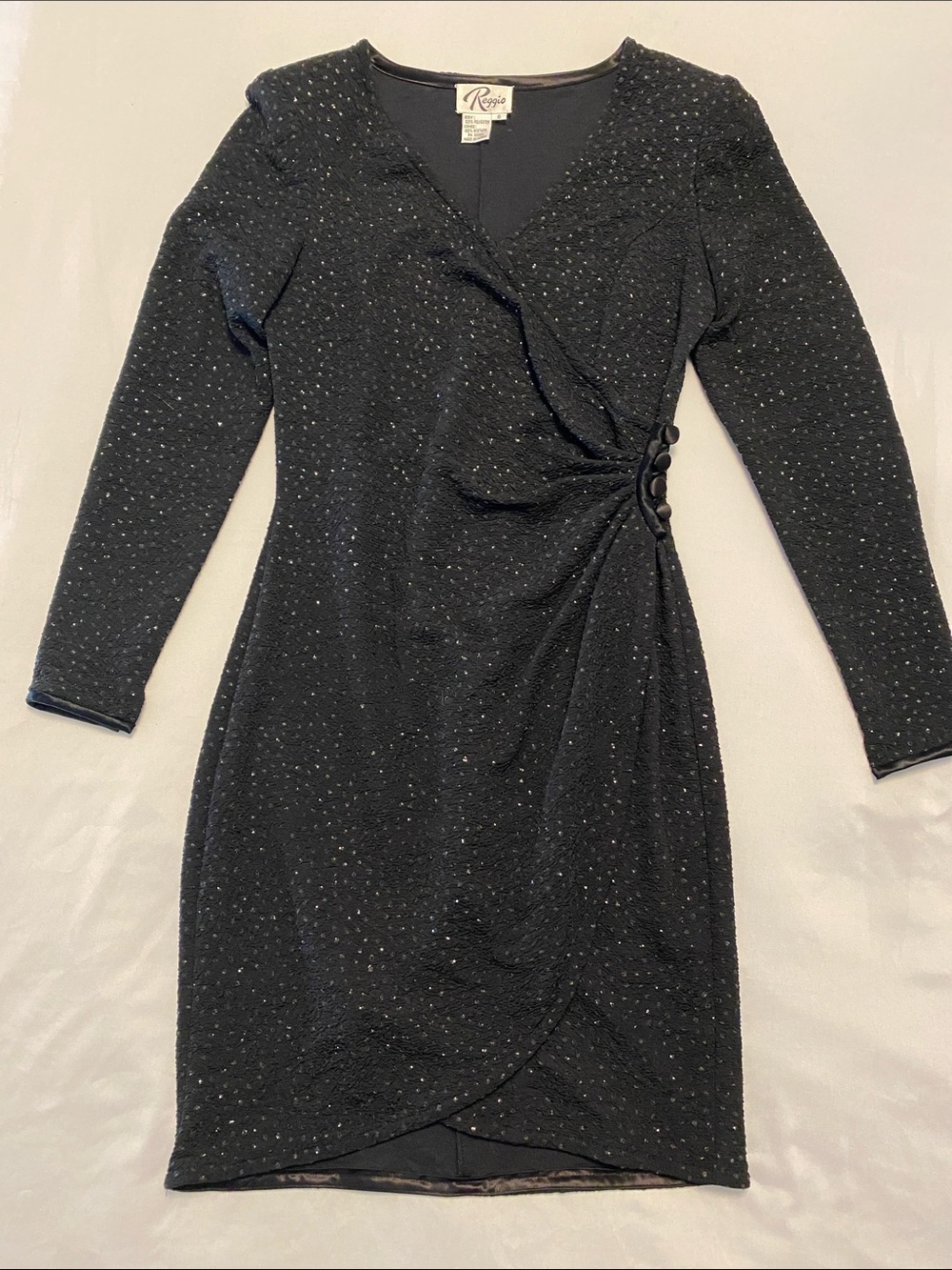 Vintage 90’s Reggio Black Long-Sleeve Wrap Dress with Subtle Sparkle 6